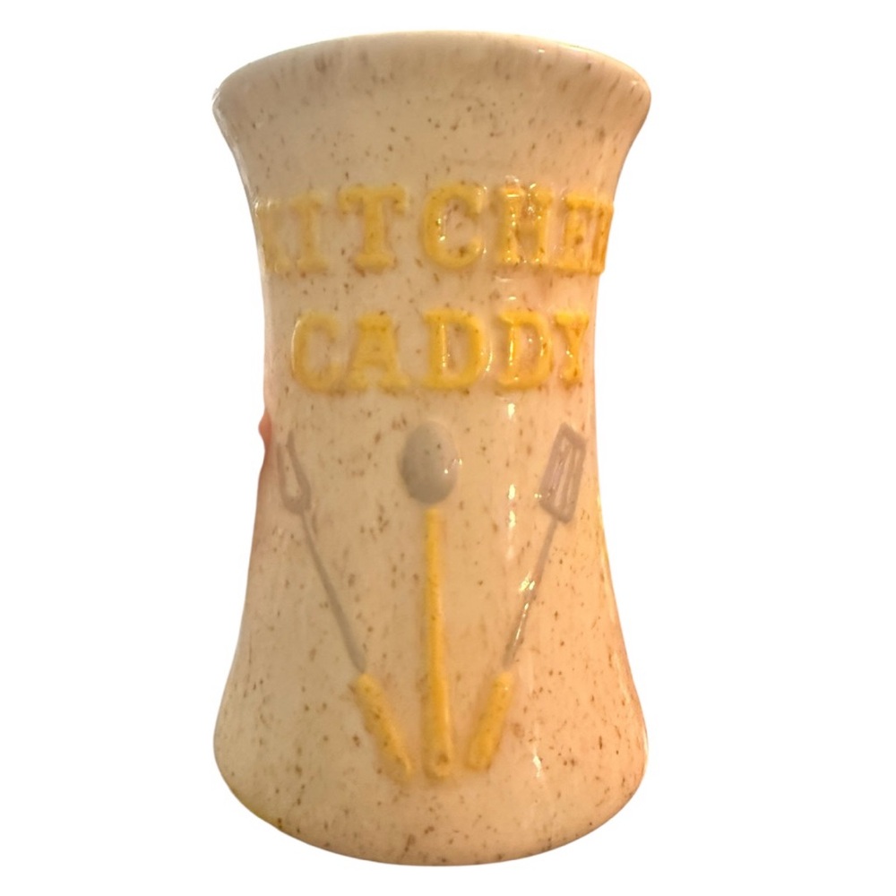 80s Vintage Studio Pottery Kitchen Caddy Crock Signed D.W.M. 3/1981, 6.35”‎ Tall